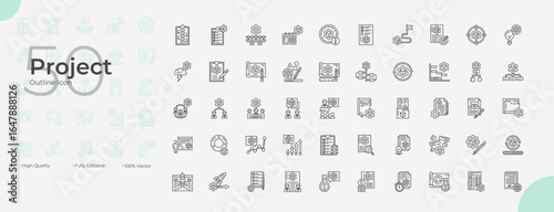 Project Line Editable Icons set. Vector illustration in modern thin line style of Office Project icons: task, work, business, etc