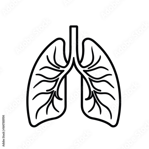 Minimalist Line Drawing of Human Lungs with Trachea, Bronchi, and Bronchioles in Outline Style