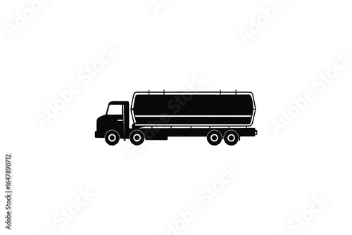 A black silhouette of a tanker truck on a white background
