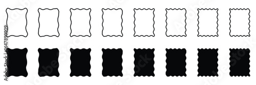 Wavy edge shapes frame box on black. Wavy edge rectangular frame box. Vector illustration.	