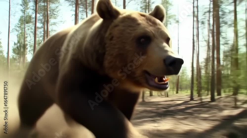 Experience the Raw Power and Untamed Beauty of a Brown Bear Running Through the Forest
