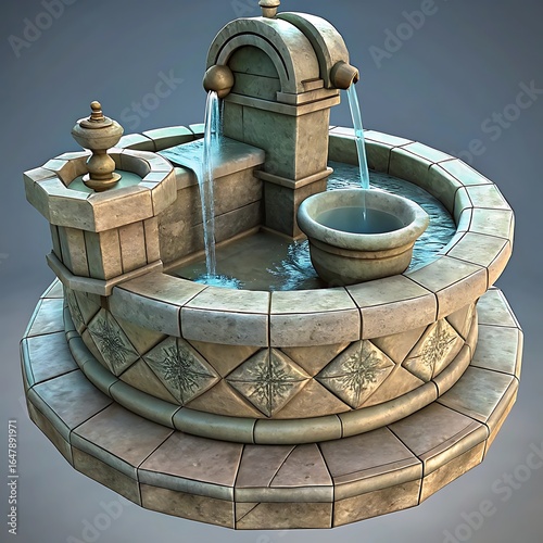 Timeless Stone Fountain: A beautifully crafted stone fountain stands as a testament to enduring design and tranquil water features. Its classic form exudes elegance and serenity.
