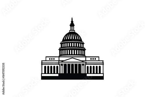 US Capitol Building Icon In Black And White Color silhouette