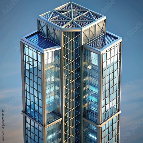 Skyward Structure: A contemporary high-rise skyscraper pierces the sky, showcasing modern architectural design and reflecting the surrounding environment in its sleek glass facade.