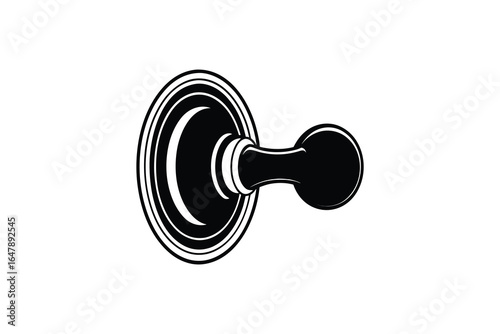 A black and white illustration of a door knob on a plain background silhouette