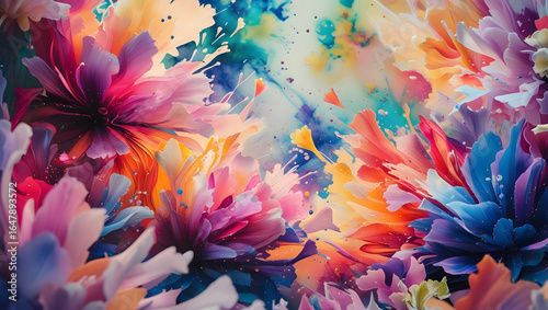 Colorful fractal flowers create a vivid and abstract floral pattern design with a seamless motion texture