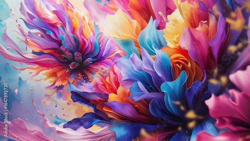 Colorful fractal flowers create a vivid and abstract floral pattern design with a seamless motion texture