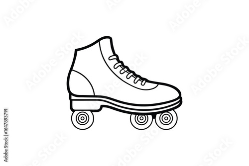 A black and white illustration of a roller skate with four wheels silhouette