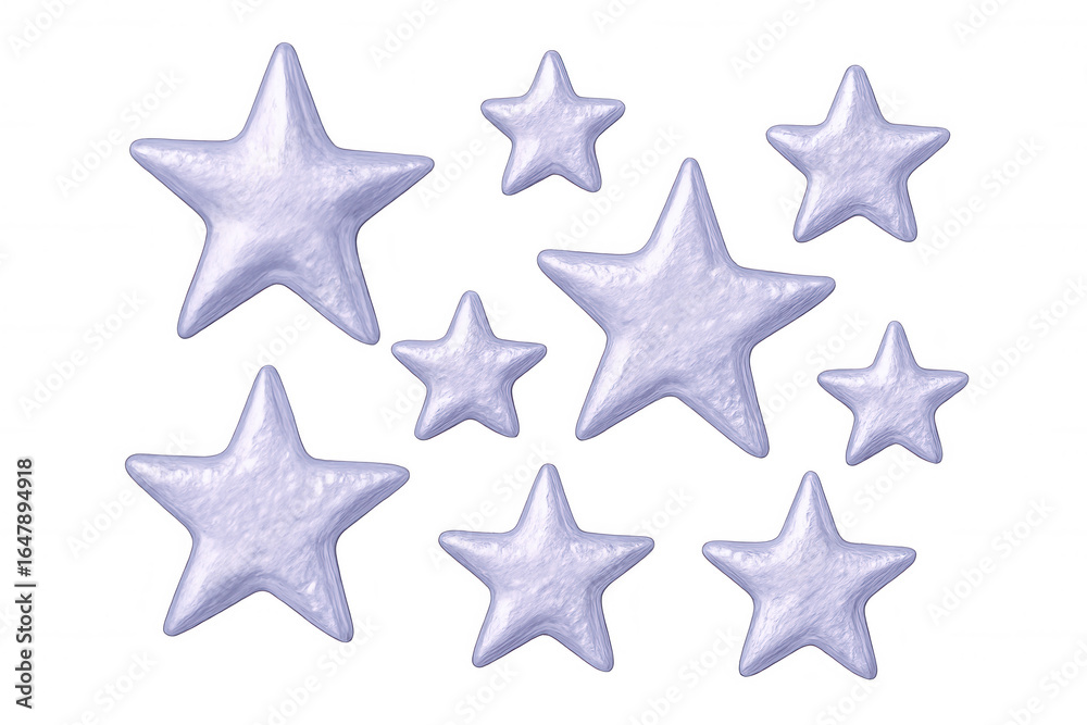 Obraz premium Nine purple clay stars of different sizes floating on a transparent background, perfect for creative projects