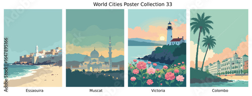 Essaouira , Muscat , Victoria , Colombo  ci Flat Vector Poster Collection