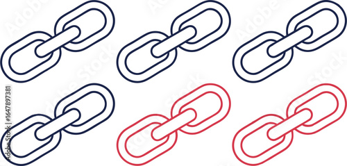 Blue and red chain links on white background connection