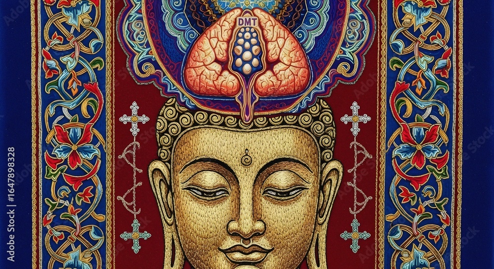 Naklejka premium Enlightened Buddha with DMT Activation and Spiritual Symbolism
