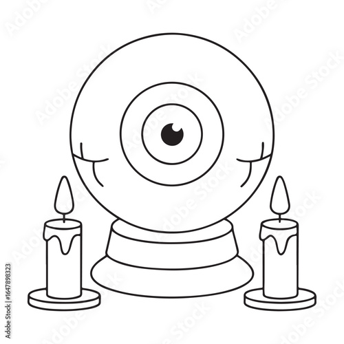Eyeball Crystal Ball with Burning Candles in a Halloween Theme fortune telling prediction
