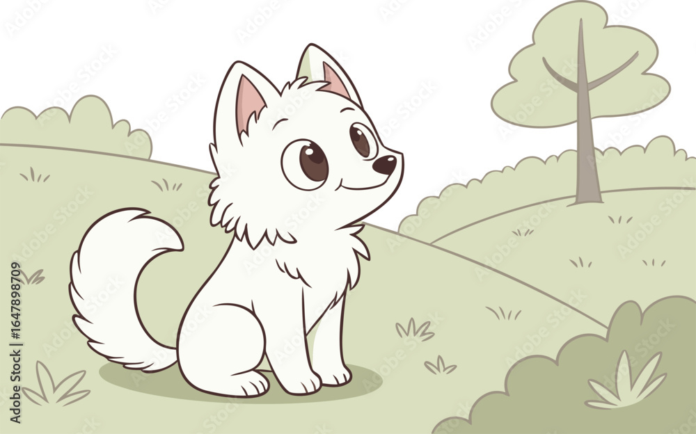 Fototapeta premium Samoyed Face Vector Illustration – White Fluffy Dog Cartoon