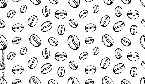Seamless hand drawn coffee bean pattern