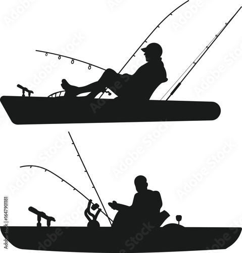 Kayak Fishing Silhouette File, Kayaker SVG, Kayaking Fisherman Silhouette Vector Art Illustration