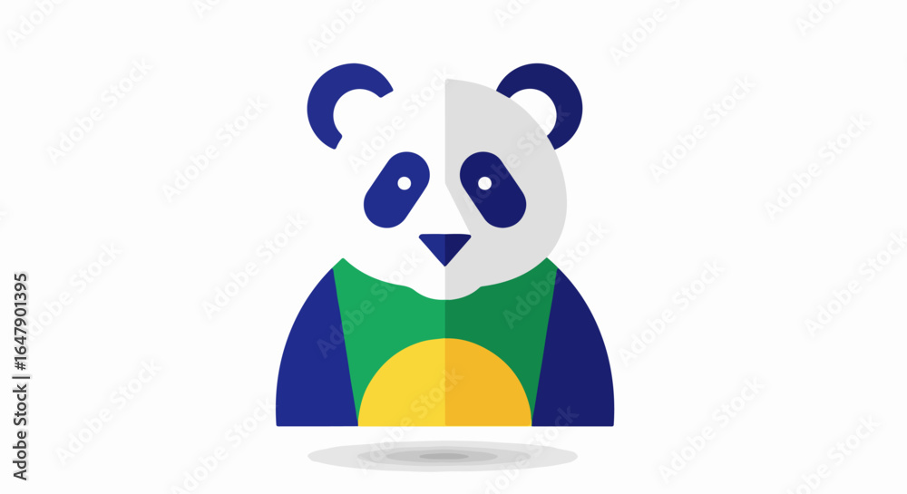 Fototapeta premium Stylized Panda Bear Illustration with Green and Yellow Shirt Design