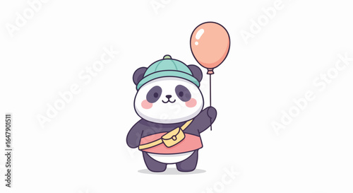 Cute Panda with Balloon and Cap Illustration