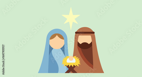 Nativity Scene with Mary, Joseph, and Baby Jesus under Star