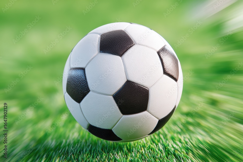 Obraz premium Soccer ball flying over the grass field during a match