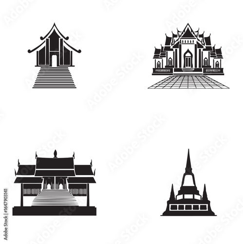 Pagoda and temple silhouette black icon