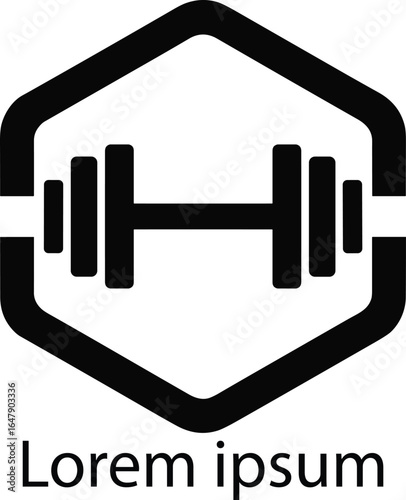 Modern gym logo design featuring a dumbbell inside a hexagon shape with placeholder text below