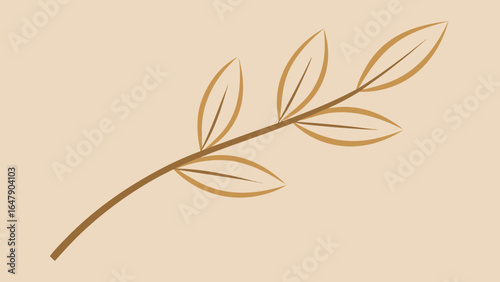 thin branch leaf line art tone tone cream
