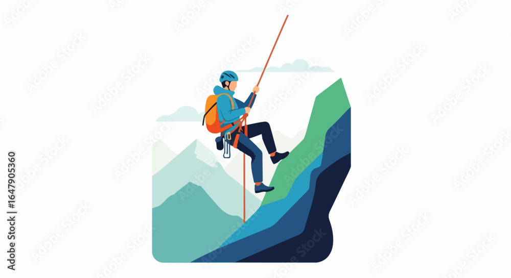 Vector Illustration of a Rock Climber Descending Mountain Vector Illustration of a Rock Climber Descending Mountain