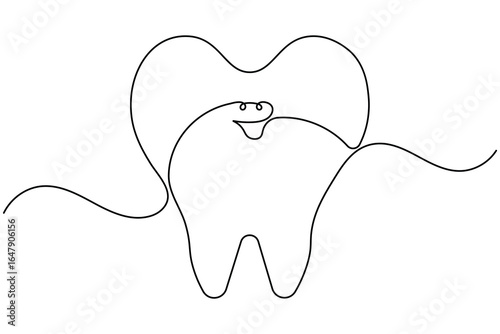 Tooth and teeth continuous one line drawing minimalist smile healthy dental  vector illustration