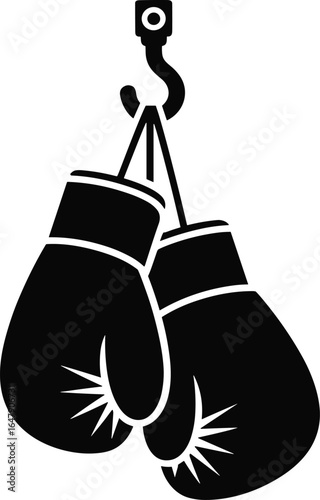 A vector illustration of boxing gloves hanging on a hook ready for intense training and competition