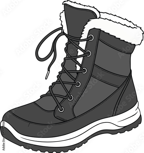 Vector illustration of a pair of leather winter boots with laces and a blade, perfect for ice sports and skating