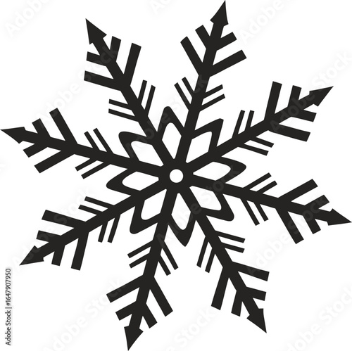 A winter holiday illustration featuring blue crystal snowflakes and a three-dimensional star design on a black background