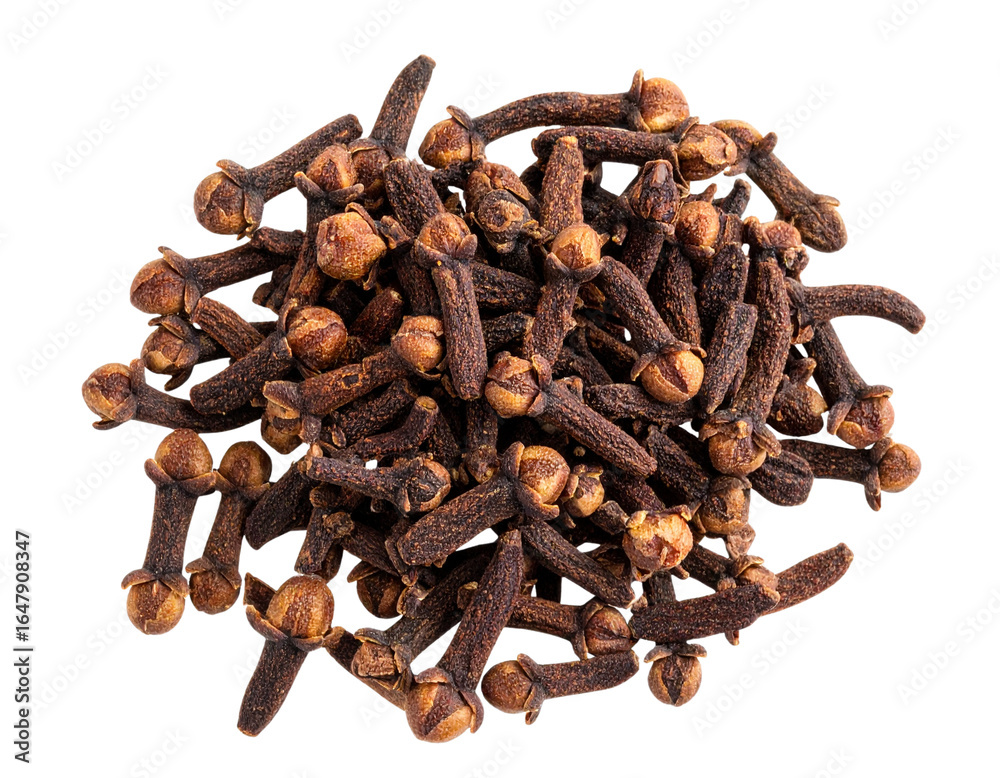 Fototapeta premium Dried Clove Flower Buds Cluster with Rich Brown Color, isolated on transparent background