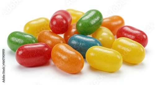 Colorful Pile Of Assorted Jelly Beans Isolated On White Background