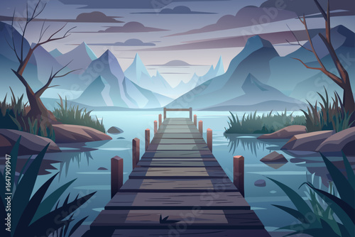 Minimal Realistic Metal Wooden Pier