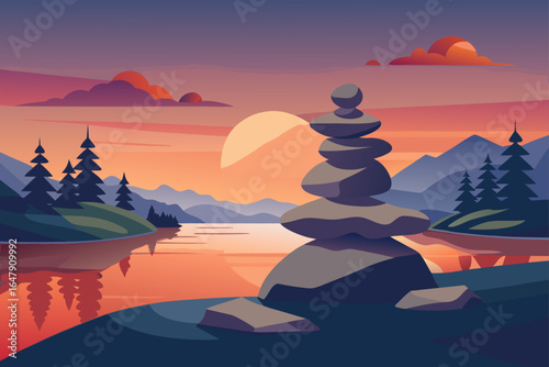 Minimal Realistic Modern Stone Cairn