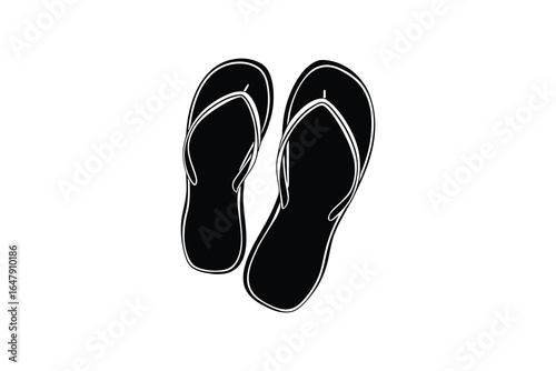 a pair of black flip flops on a white background silhouette