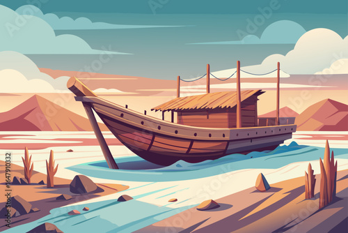 Pastel Color Ancient Wooden Barge Doc