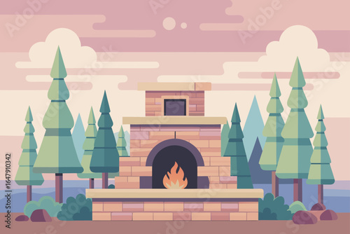 Pastel Color Colorful Stone Fireplace