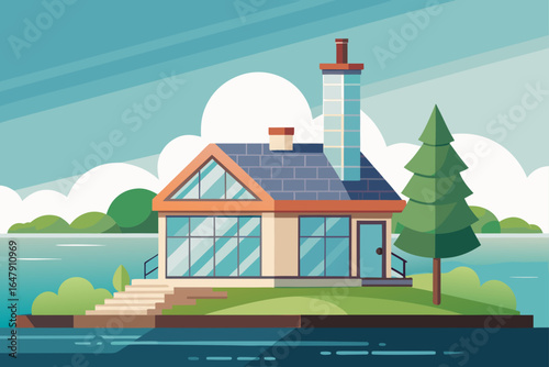 Realistic Simple Glass Cottage Chimne