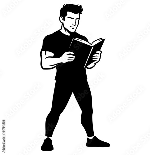 Minimal Flat Vector Male Reader Standing with Open Book