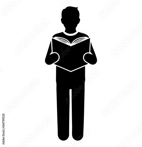 Minimal Flat Vector Male Reader Standing with Open Book