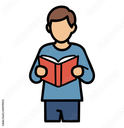 Minimal Flat Vector Male Reader Standing with Open Book