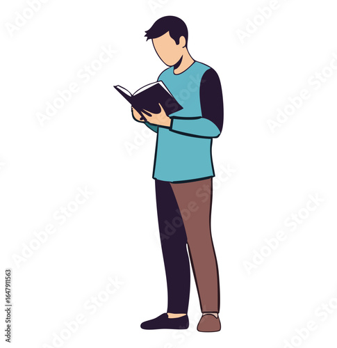 Minimal Flat Vector Male Reader Standing with Open Book
