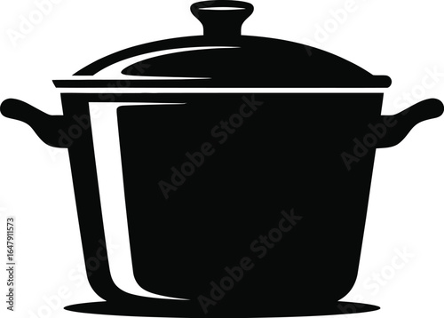 Black cooking pot with lid and handles kitchen utensil