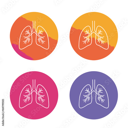 Illustrations of Human Lungs Showing Branching Airways and Alveoli in a Circular Gradient Background