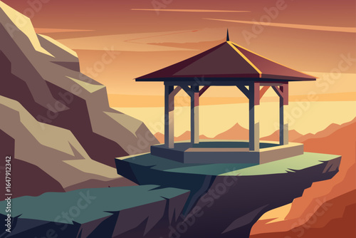Soft Shadow Rustic Gazebo On Cliff