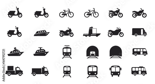 A Collection of Diverse Transportation Vehicles and Infrastructure Elements Representing Modern Mobility Solutions