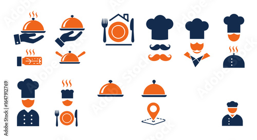 Culinary and Chef Icons Representing Food Service and Hospitality Industry Expertise