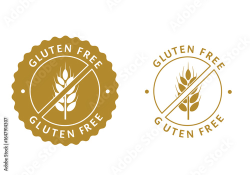 High Quality Gluten Free Product Label Design Featuring a Wheat Icon with a Prohibition Sign Indicating Allergen Free Ingredients for Food Industry Packaging Solutions